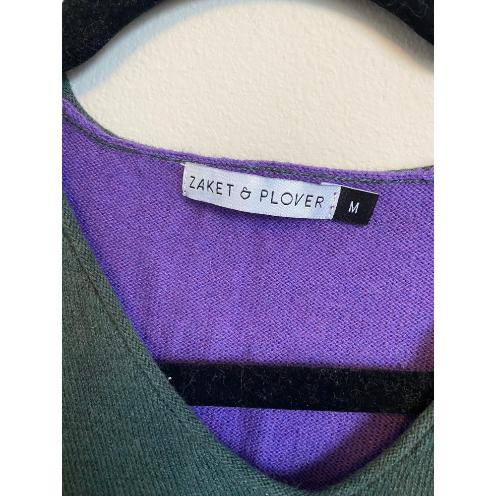 Zaket & Plover Green Purple Colorblock Cotton Cashmere V-Neck‎ Sweater Womens M - Picture 2 of 6